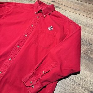 Vintage Crable Sportswear Ohio State‎ Buckeyes Red Button Down Shirt Mens Medium